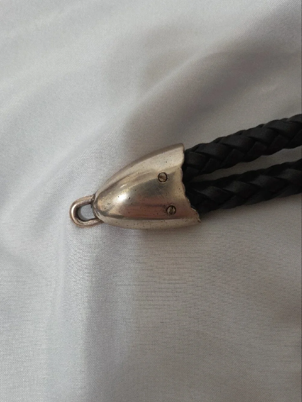 Black Braided Leather Bolo Tie, Silver-Tone Flower Slide